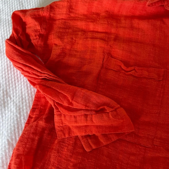 Free People Red Orange Gauzy Back Tie Boho top - Picture 6 of 10